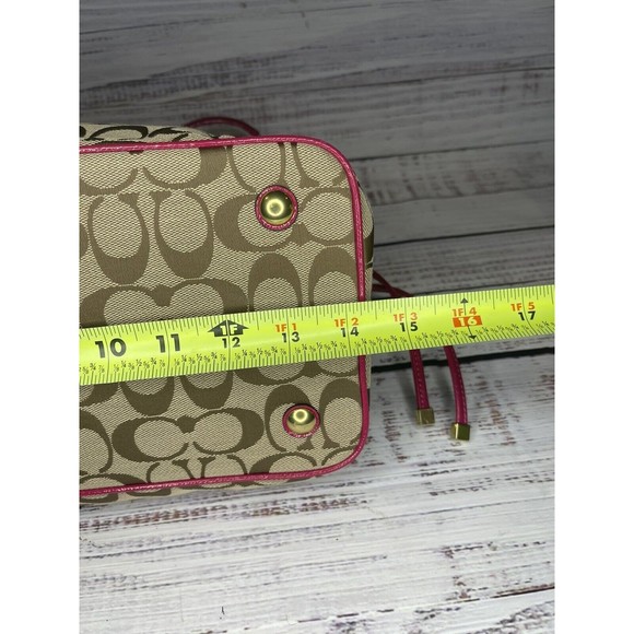 COACH F28501 Signature Stripe Drawstring Carryall Satchel Bag Pink Purse - Picture 13 of 16